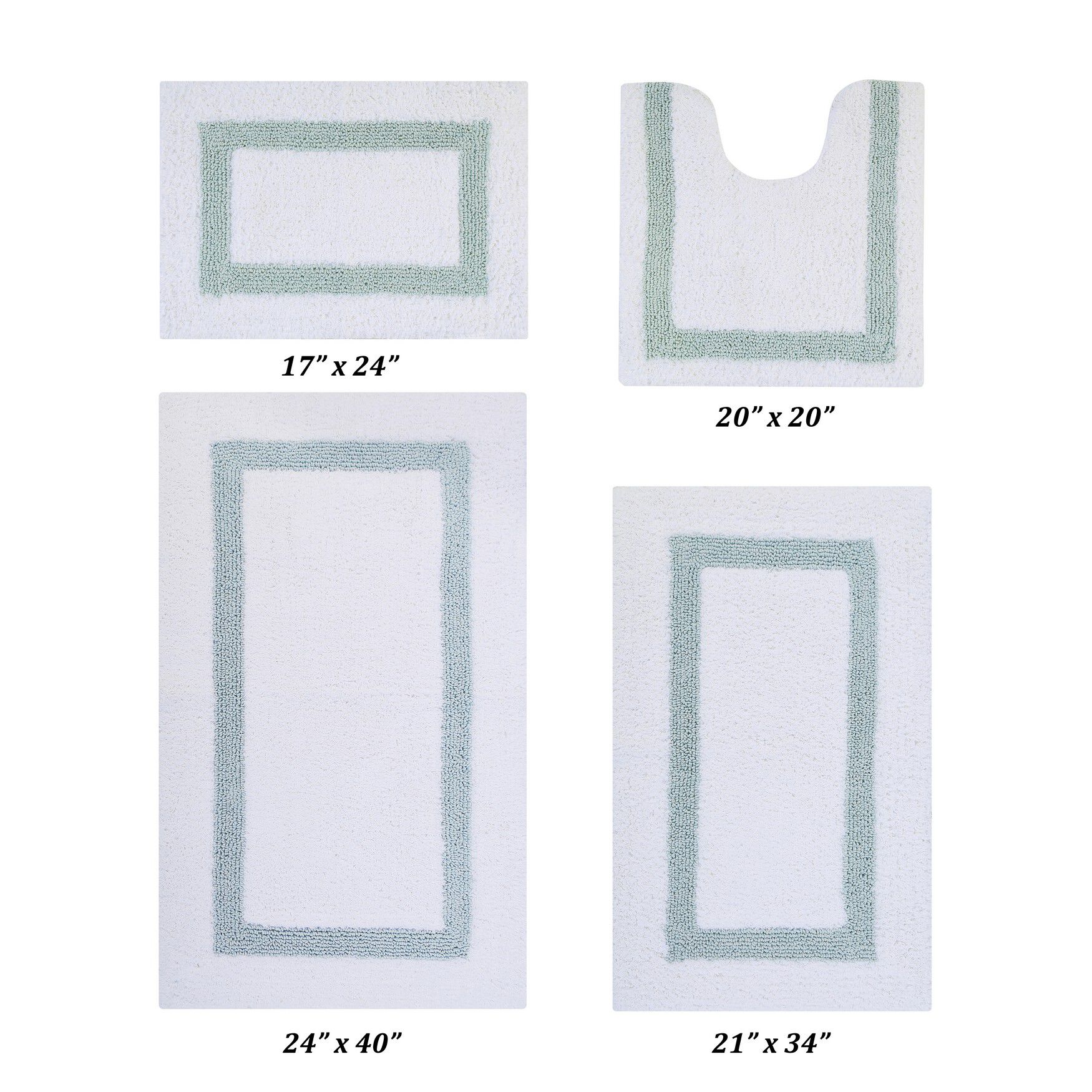 Hotel Collections Bath Mat Rug 4 Piece Set (17" X 24" | 20" X 20" | 21" X 34" | 24" X 40") by Better Trends in White Blue
