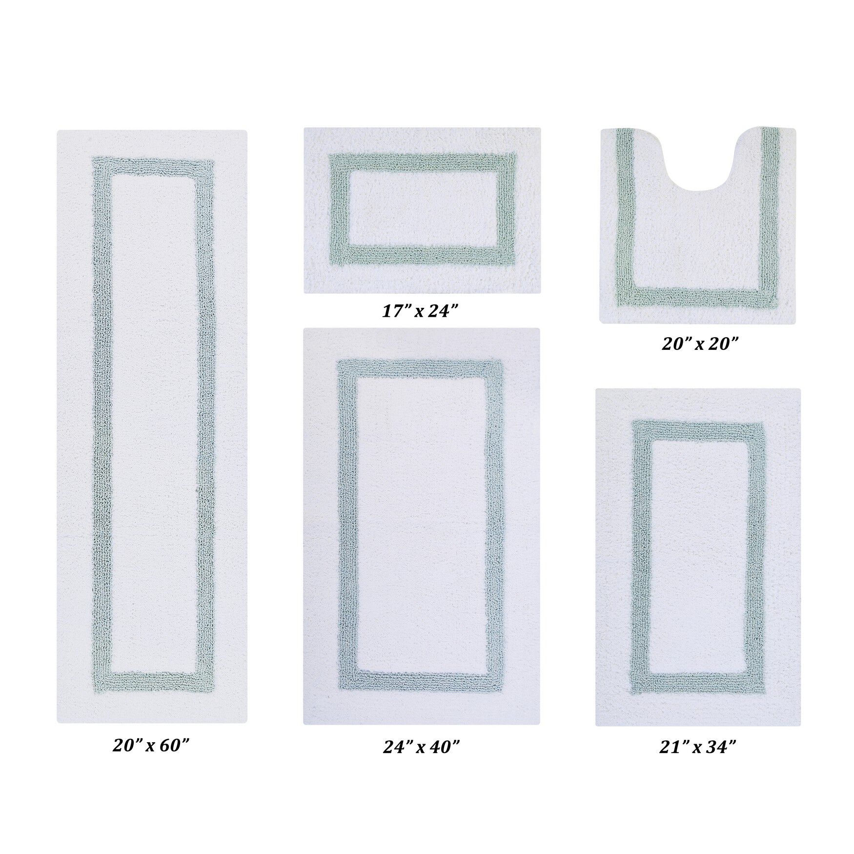 Hotel Collections Bath Mat Rug 5 Piece Set (17" X 24" | 20" X 20" | 21" X 34" | 24" X 40" | 20" X 60 by Better Trends in White Blue