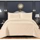 Prime Linens Super King Size Bedding Set - Beige Quilted Bedspread Throw + 2 Pillow Shams - Reversible Embossed Pattern Quilt Bed Cover for Bedroom Decor