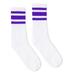 SOCCO SC100 USA-Made Striped Crew Socks in White/Purple size Small/Medium | Cotton/Polyester/Spandex