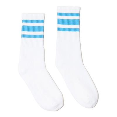 SOCCO SC100 USA-Made Striped Crew Socks in White/Carolina Blue size Small/Medium | Cotton/Polyester/Spandex