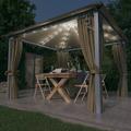 Pavillon mit Vorhängen & LED-Lichterkette 300x300 cm Taupe Alu vidaXL808813