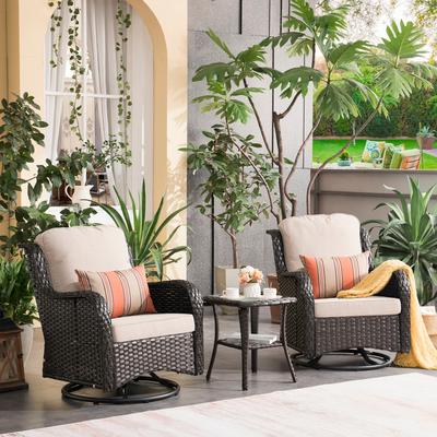 OVIOS 3-piece Patio Wicker Swivel Chair Set