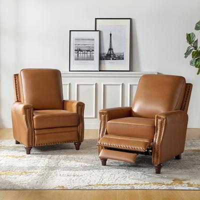 Cigar Mid-century Modern Genuine Leather Recliner with Nailhead Trim Set of 2 by HULALA HOME