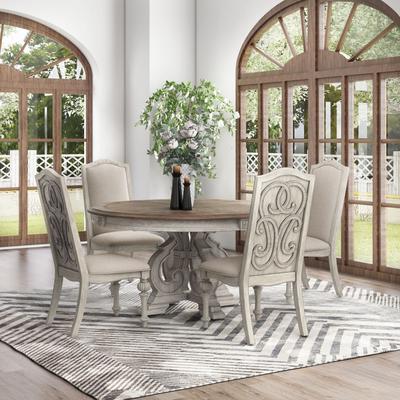 Caelum Farmhouse White Solid Wood 5-Piece Round Dining Set by The Gray Barn