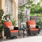 OVIOS 3-piece Rattan Wicker Rocking Swivel Chair Set