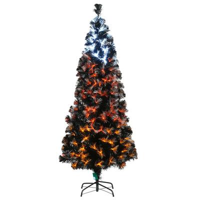 6 ft. Black Fiber Optic Tree with Candy Corn Color Lights