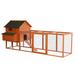 PawHut XL Solid Wood Deluxe Outdoor Lockable Chicken Coop Kit with Nesting Box and Run, Orange