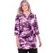 Plus Size Women's 7-Day Three-Quarter Sleeve Notch-Neck Tunic by Woman Within in Plum Purple Pretty Tie-dye (Size 4X)