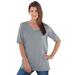 Plus Size Women's V-Neck Ultimate Tee by Roaman's in Gunmetal (Size S) 100% Cotton T-Shirt