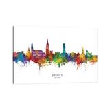 East Urban Home Bruges Belgium Skyline City Name by Michael Tompsett - Wrapped Canvas Graphic Art Print Canvas in Blue/Red | Wayfair