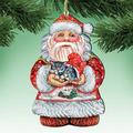 The Holiday Aisle® Kitten Holiday Santa Wooden Christmas Hanging Figurine Ornament Wood in Brown/Red/White | 5 H x 4 W x 0.25 D in | Wayfair