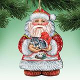 The Holiday Aisle® Kitten Holiday Santa Wooden Christmas Hanging Figurine Ornament Wood in Brown/Red/White | 5 H x 4 W x 0.25 D in | Wayfair