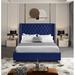 Everly Quinn Joclynn Solid Wood Tufted Low Profile Platform Bed Upholstered/Velvet in Blue | 56 H x 72 W x 86 D in | Wayfair