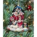 The Holiday Aisle® Dog & Penguin Wooden Hanging Figurine Ornament Wood in Brown/Red/White | 5 H x 4 W x 0.25 D in | Wayfair