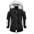 MEYOCEYO Men Winter Parka Long Cotton Thicken Hooded Jackets and with Fur Hood Outdoor Windproof Warm Coats Black-White M