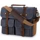 Mens Laptop Messenger Bag Waterproof Canvas Leather Satchel Briefcase Shoulder Bag Computer Work Bag 15.6 inch