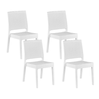 Gartenstühle im 4er Set Weiß aus Kunststoff Rattanoptik Balkon / Terrasse / Gartenzubehör Outdoormöbel Modern