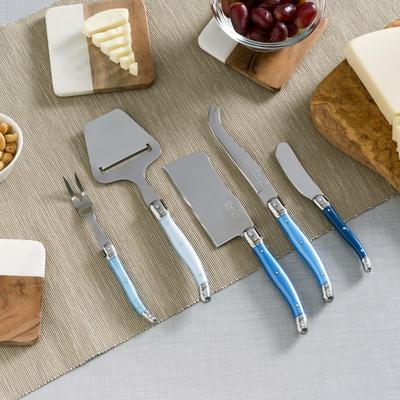 French Home Laguiole 5 Piece Cheese Knife Set, "Shades of Blue"