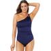 Plus Size Women's One Shoulder Loop Strap One Piece Swimsuit by Swimsuits For All in Shimmer Blue (Size 22)