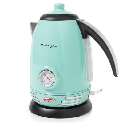 Nostalgia Retro 1.7-Liter Stainless Steel Electric Water Kettle with Strix Thermostat, Aqua