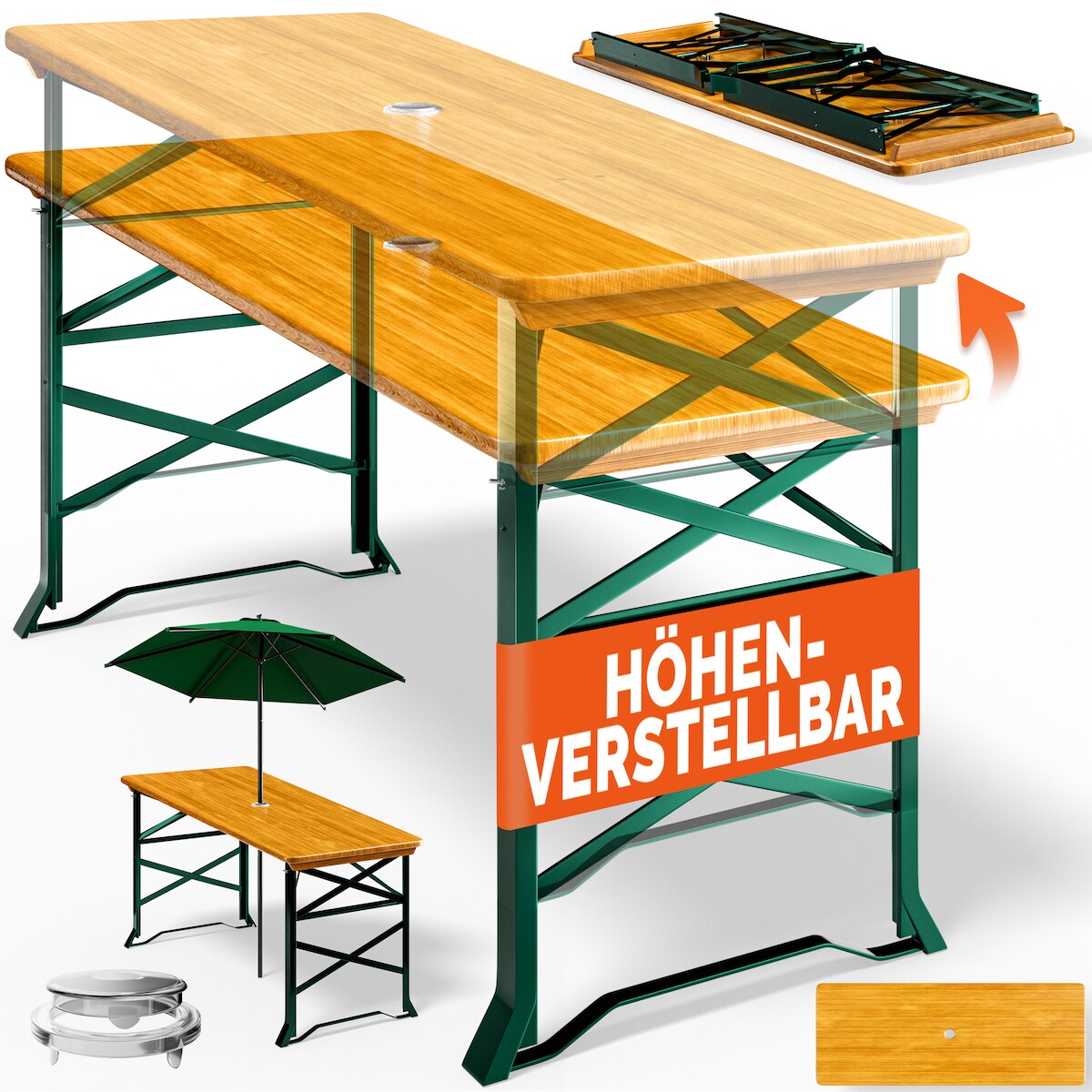 Casaria Bierzelttisch Höhenverstellbar Klappbar Hoch Outdoor Breit Holz Buffettisch 170cm Stehtisch Bartisch Partytisch Image