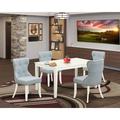 Red Barrel Studio® Rubberwood Solid Wood Dining Set Wood/Upholstered in White | 30 H x 36 W x 60 D in | Wayfair B9B5FA3A437E4D209B47692EE12C1BF8