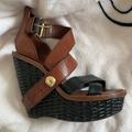 Louis Vuitton Shoes | Louis Vuitton Wedge Sandals Size 37 | Color: Black/Brown | Size: 37