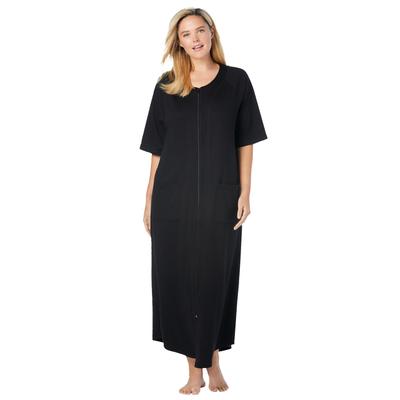 Plus Size Women's Long French Terry Zip-Front Robe by Dreams & Co. in Black (Size 3X)