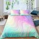 Girls Duvet Cover King,Pastel Rainbow Stripes Marble Comforter Cover For Kids Room Decor,Bright Girly Turquoise Blue Pink And Purple Pastel Trendy Bedding Set For Women Teens,Tie-Dye 2 Pillow Shams