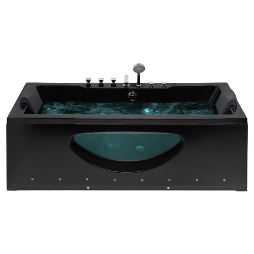 Whirlpool-Badewanne Schwarz Acryl 170 cm Rechteckig mit Sichtfenster LED Farblichttheraphie Modern