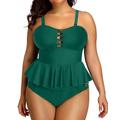 Yonique Plus Size Swimsuits for Women Peplum Tankini Tops High Waisted Tummy Control Two Piece Bathing Suits - green - 26 Plus