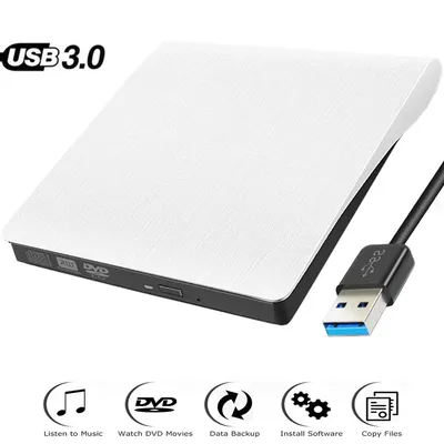 Graveur de DVD externe blanc USB 3.0 haute vitesse fin lecteur optique pour tout ordinateur