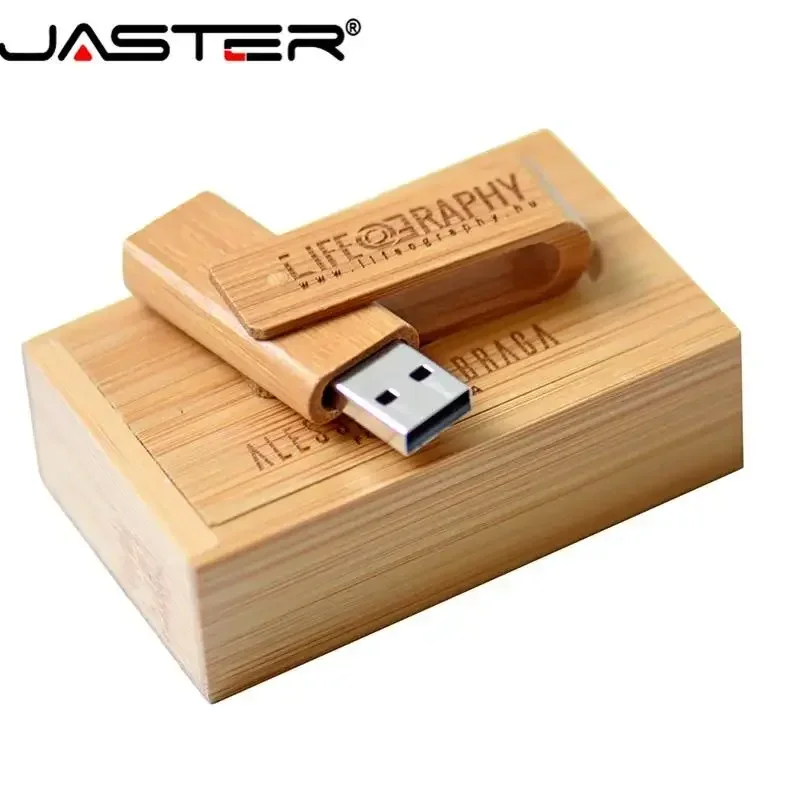 Personnaliser 1 pièces logo personnalisé gratuit 2.0 clé USB rotation en bois + boîte clé USB 8GB 16GB clé USB 32GB 64GB clé USB 128GB disque U