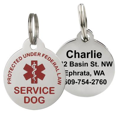 GoTags Personalized Stainless Steel Round Service Dog Pet ID Tag for Dogs and Cats, Small, Silver