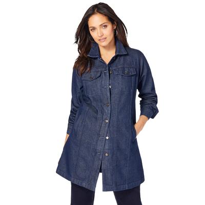 Plus Size Women's Long Denim Jacket by Jessica London in Indigo (Size 34 W) Tunic Length Jean Jacket