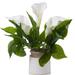 Enova Home Artificial Large Real Touch Cream Lily Fake Silk Flowers Arrangement with Green Leaf in Pot for Home Office Decor