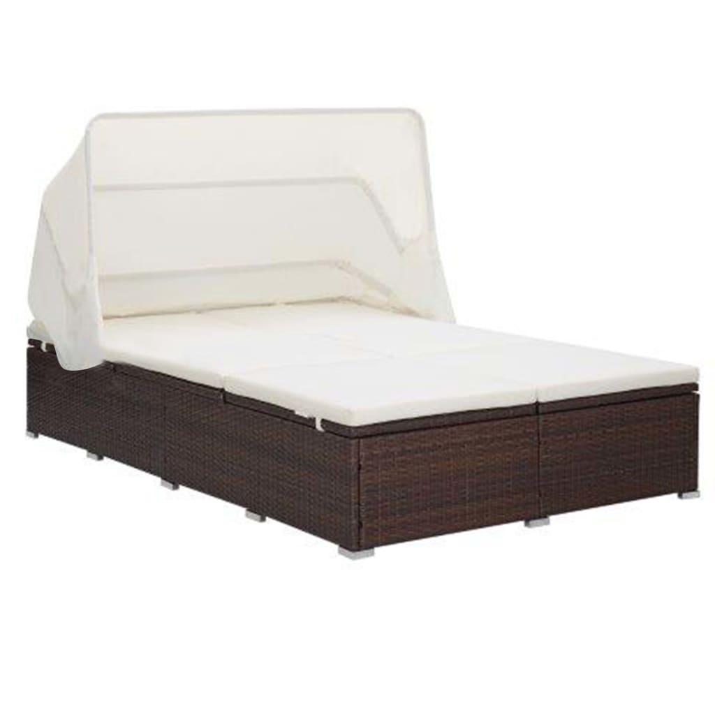 vidaXL 2-Personen-Sonnenliege mit Auflage Poly Rattan Braun Image