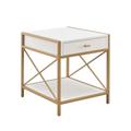 Claudette Mixed Metal and Wood Drawer End Table, White/Gold - Leick Furniture 9206-WTGL