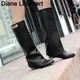Bottes à talons bas en cuir floqué pour femmes bottines noires bottes hautes au genou pour femmes