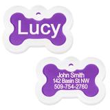 Personalized Purple Bone Pet ID Tag Includes Glow in The Dark Silencer to Protect Tag and Engraving, Regular