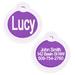Personalized Purple Round Pet ID Tag Includes Glow in The Dark Silencer to Protect Tag and Engraving, Regular