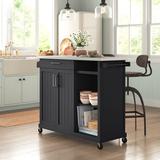 Sand & Stable™ Freya 51" Kitchen Island w/ Stainless Steel Top w/ Locking Wheels in Black | 39.5 H x 51 W x 18 D in | Wayfair