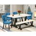 Red Barrel Studio® 6 - Person Acacia Solid Wood Dining Set Wood/Upholstered in White | 30" H x 60" L x 36" W | Wayfair