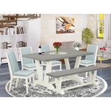 Red Barrel Studio® 6 - Person Acacia Solid Wood Dining Set Wood/Upholstered in Gray/Brown | 30" H x 60" L x 36" W | Wayfair