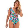 Plus Size Women's Tie Shoulder One Piece Swimsuit by Swimsuits For All in Multi Leaf (Size 14)