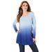 Plus Size Women's Fine Gauge Ombré Sweater by Roaman's in Evening Blue (Size S) V-Neck Pullover