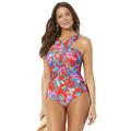 Plus Size Women's High Neck Wrap One Piece Swimsuit by Swimsuits For All in Red Floral (Size 12)