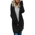 Happy Sailed Womens Casual Open Front Knit Cardigan Long Sleeve Sweater Coat with Pocket Size 8 10 Solid Black