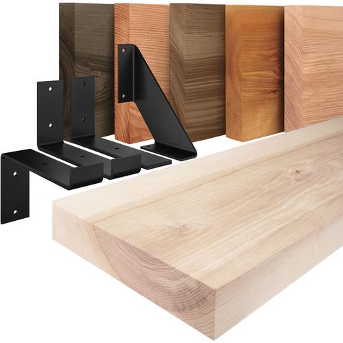 Wandregal Holz, Bücherregal, Hängeregal Industrial, Roh / Weiß 90cm, LWG-01-A-001-90JW – Roh – Lamo